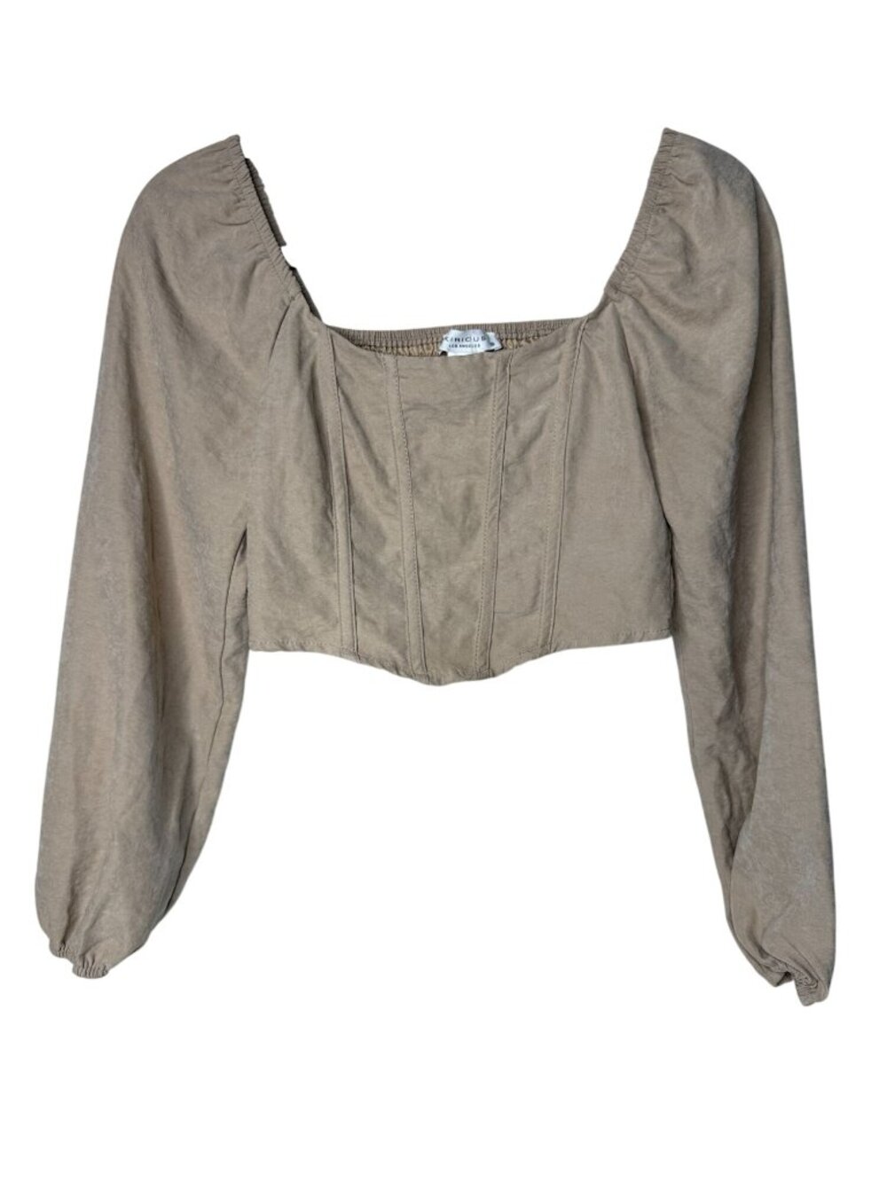 Kirious Los Angeles XS Tan Brushed Corset Crop Top Puff Sleeve